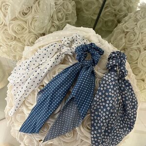 4 piece Polka Dot & Floral Scarf Scrunchie hair tie Set